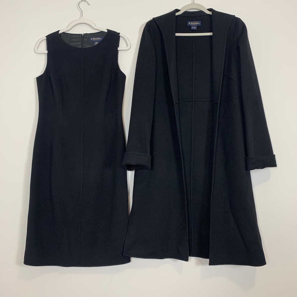Brooks Brothers 100% Wool Sheath Dress & Coat Set Womens 6 Black Quiet Luxury